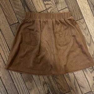 Faux suede Brown Kids Skirt with Pockets